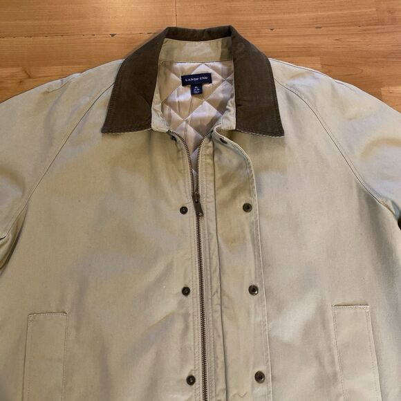 Lands’ End Men’s Parka XL Tan Cotton‎ Canvas Field Jacket Corduroy Collar Vented - Picture 11 of 16